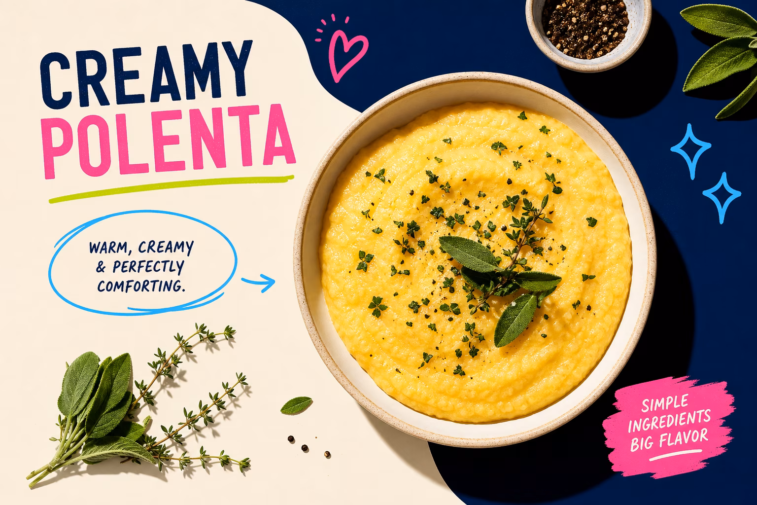 Bowl of creamy polenta with herbs