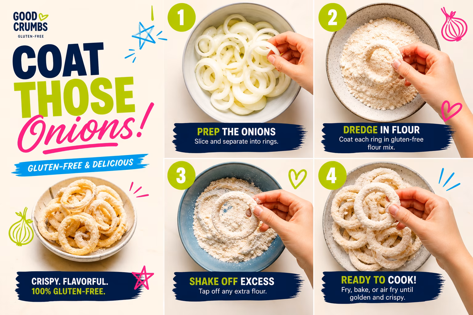 Coating onions with gluten-free flour mix