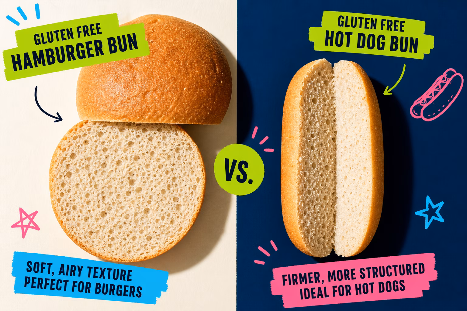 Comparison of gluten free hamburger and hot dog buns