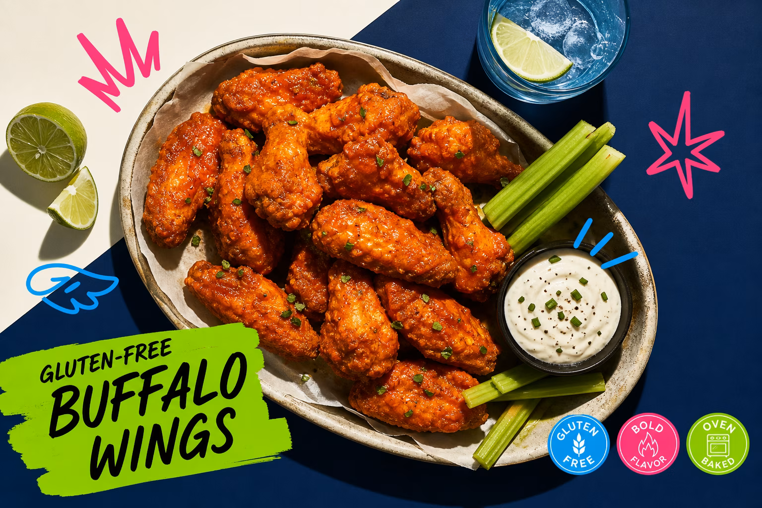 Crispy baked chicken wings with gluten-free buffalo sauce