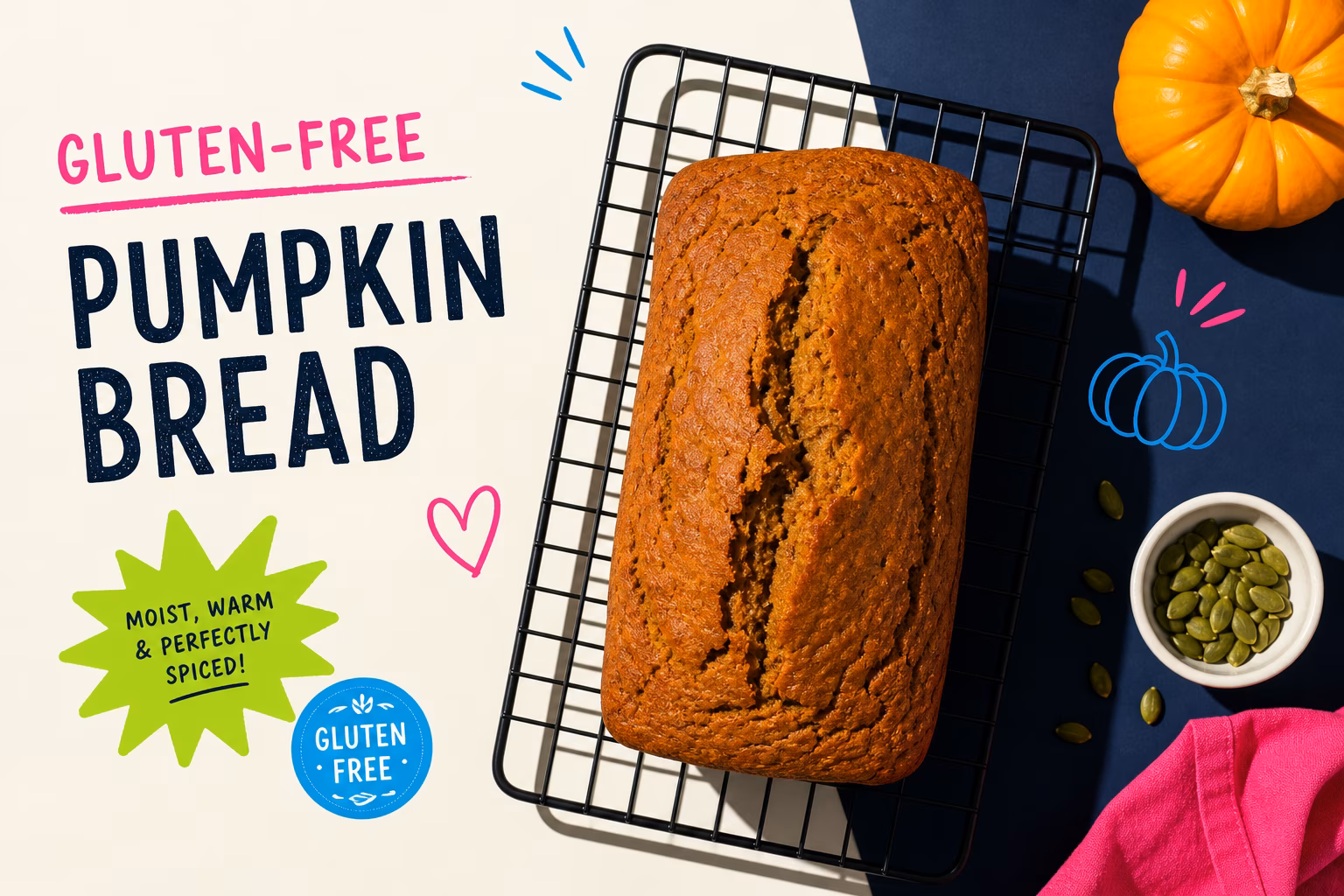 Freshly baked gluten-free pumpkin bread cooling