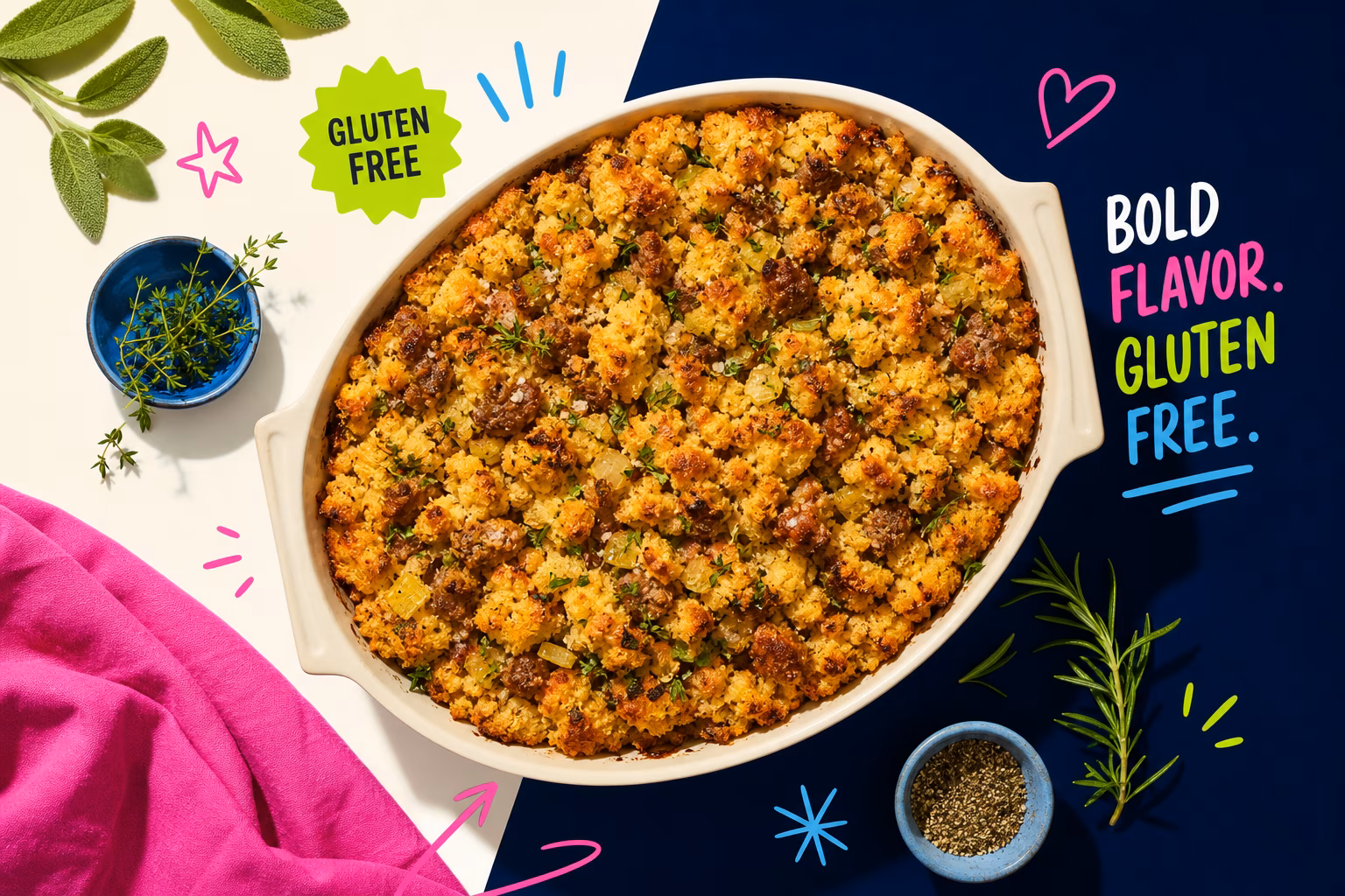 Gluten free cornbread stuffing with sausage and herbs