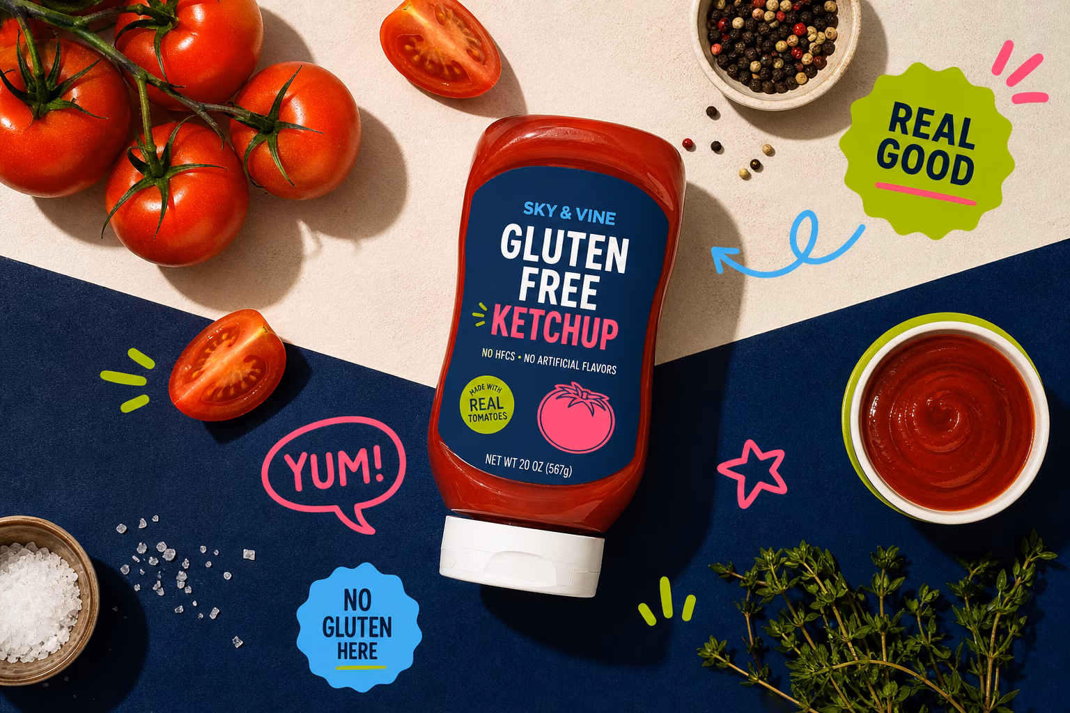 Gluten-free ketchup with tomatoes and spices