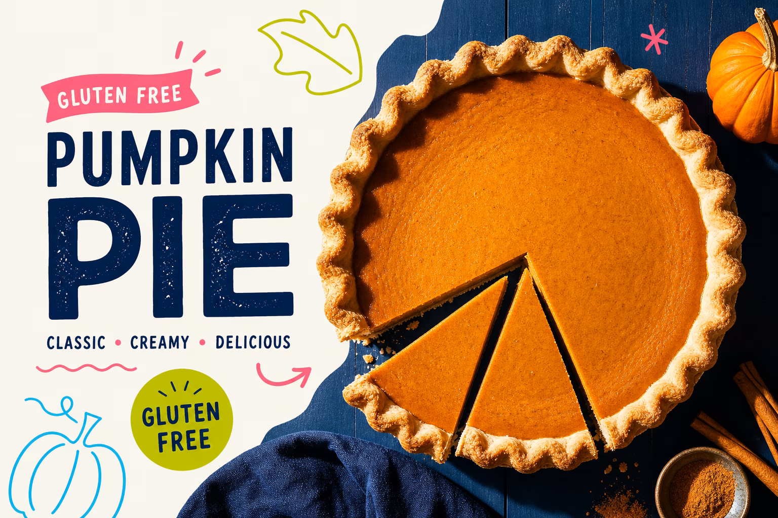 Gluten free pumpkin pie with crimped crust