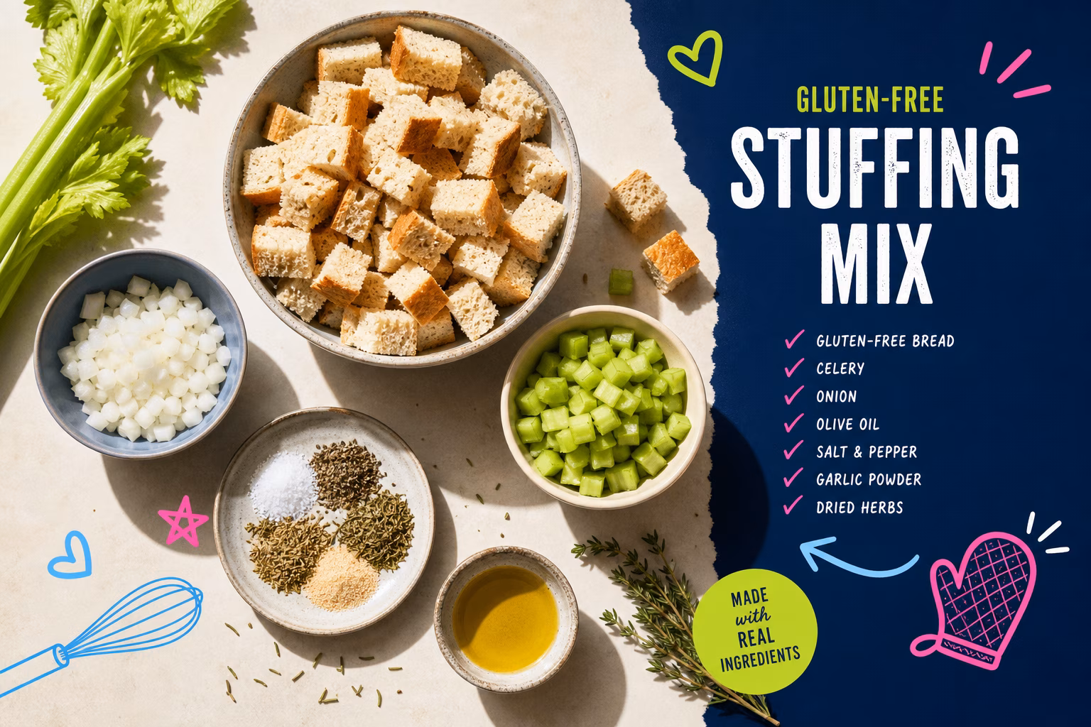 Ingredients for gluten-free stuffing mix