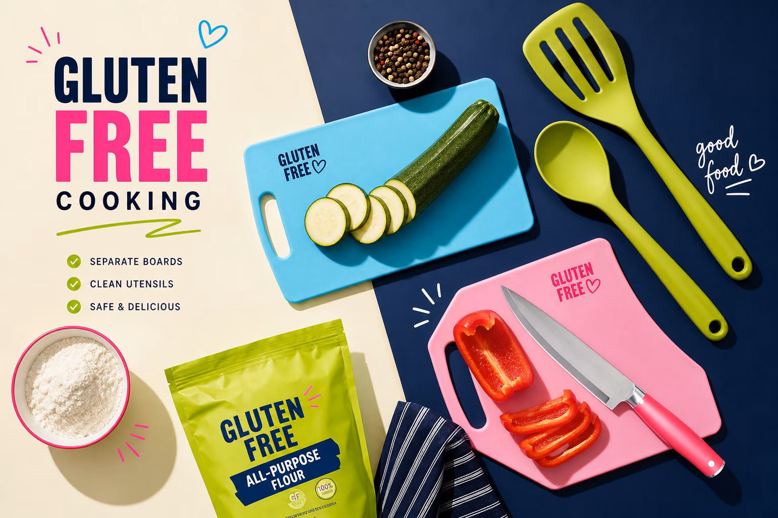 Kitchen setup for gluten-free cooking with separate utensils