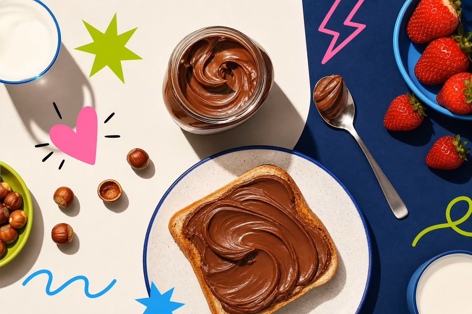 Nutella jar with spread on toast