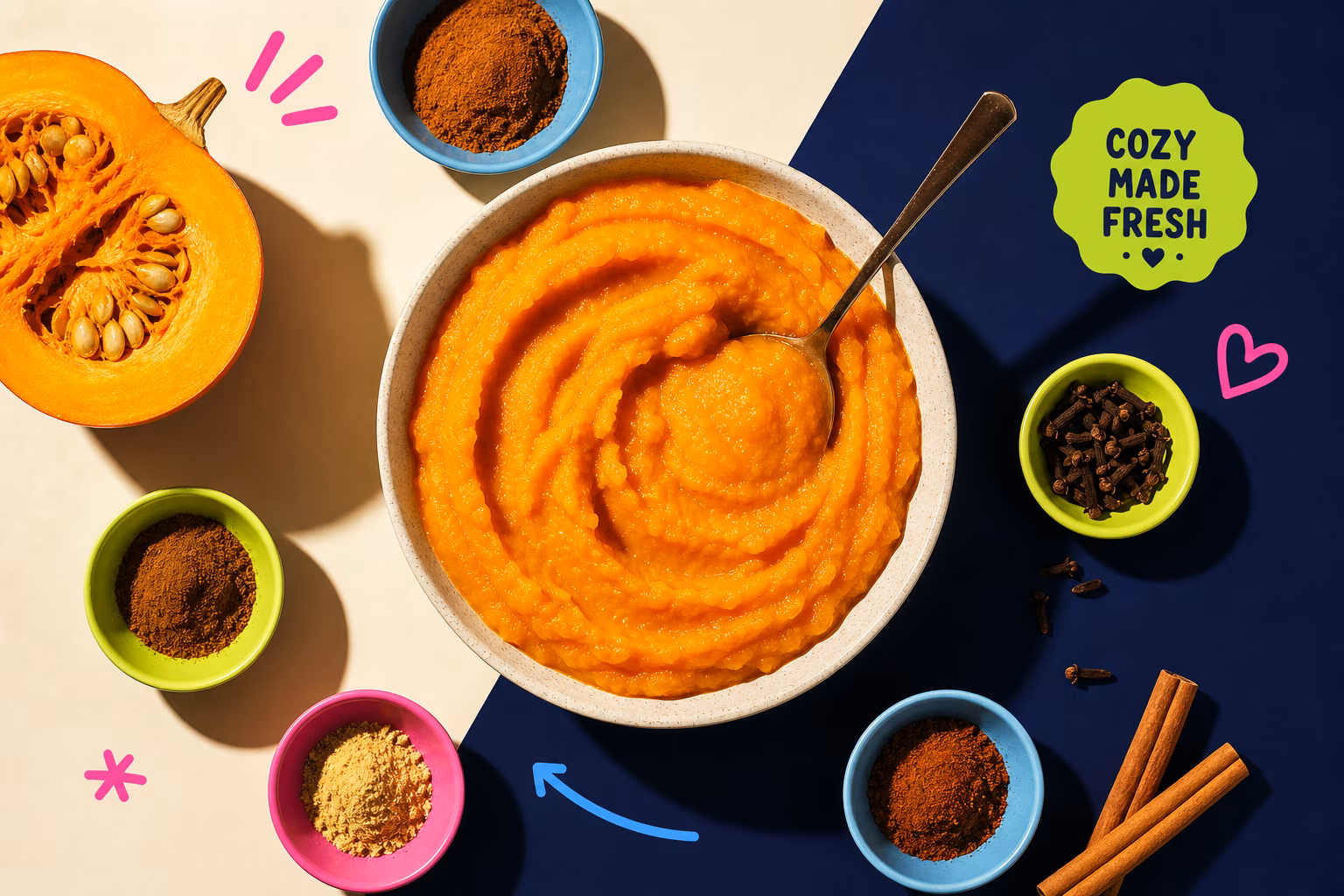 Pumpkin puree and spices for baking