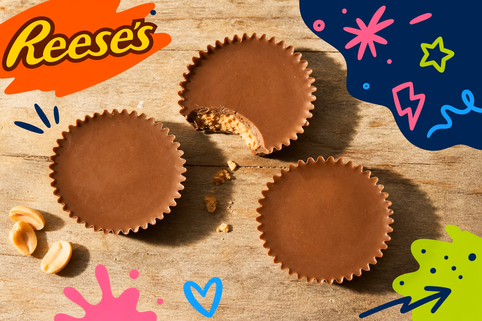Reese’s Peanut Butter Cups unwrapped on a table