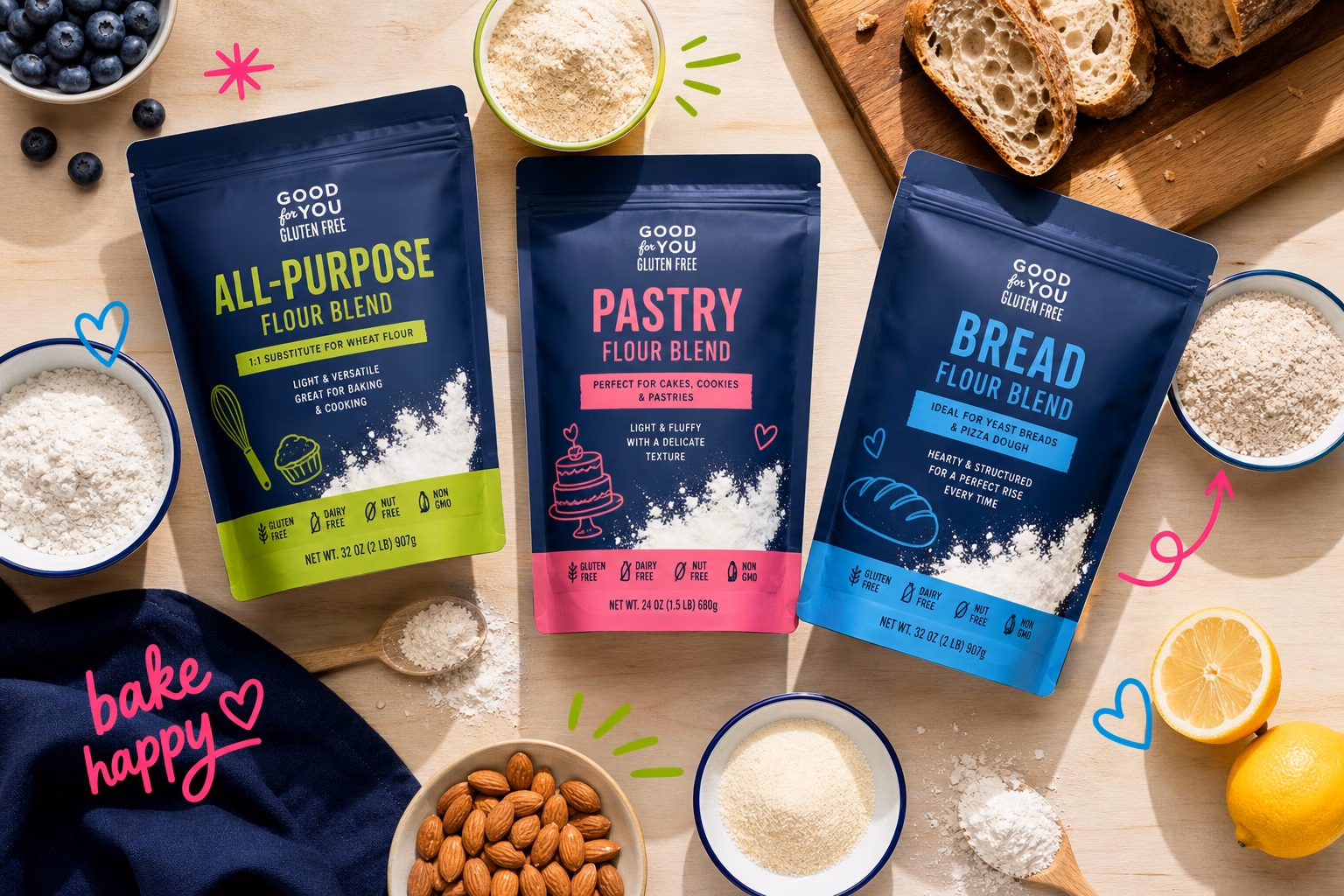 Selection of gluten-free flours and ingredients