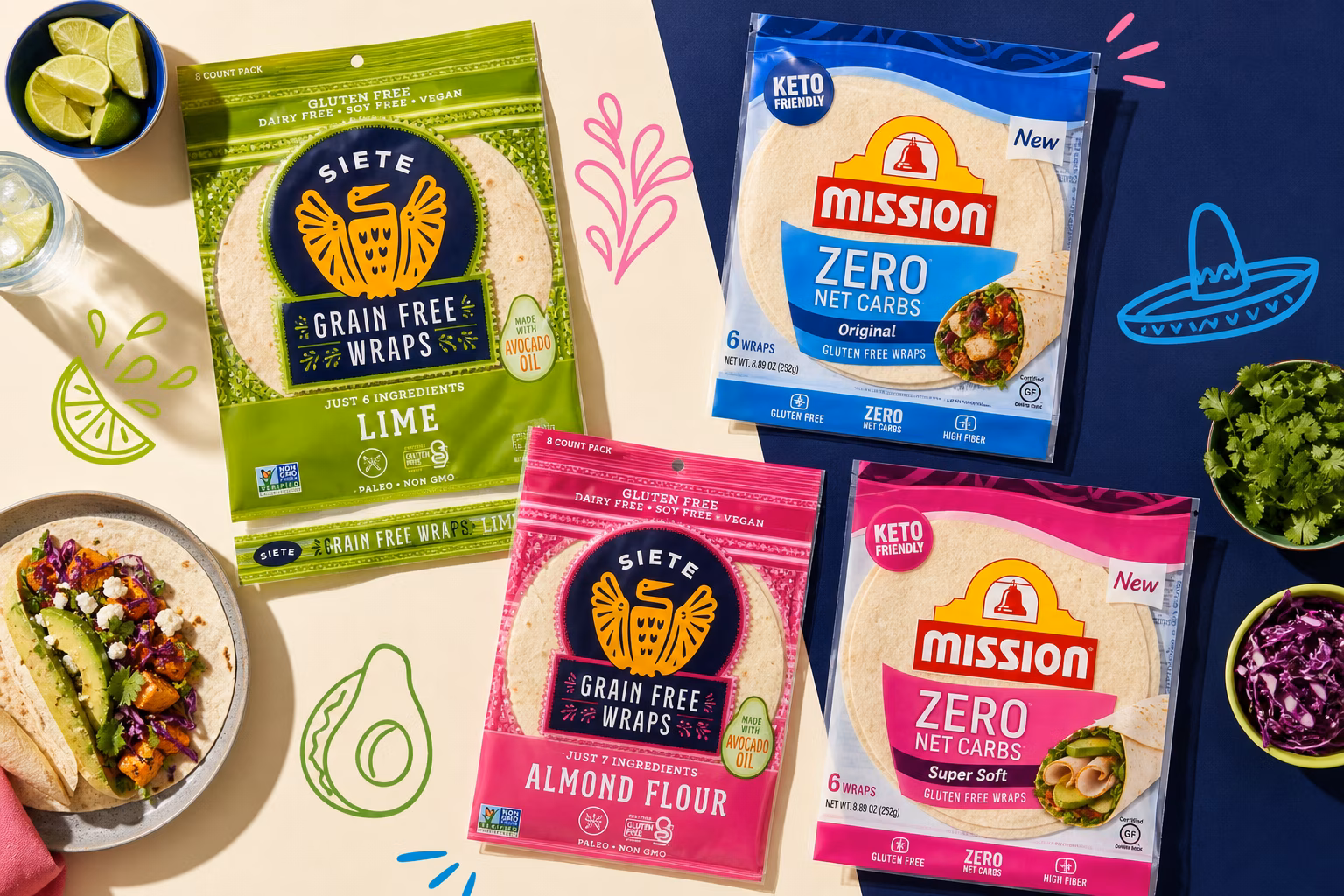 Selection of gluten free wraps from Siete and Mission