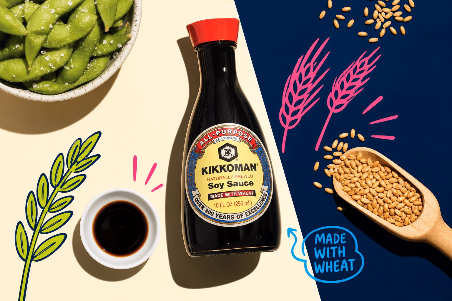 Soy sauce bottle with wheat ingredients