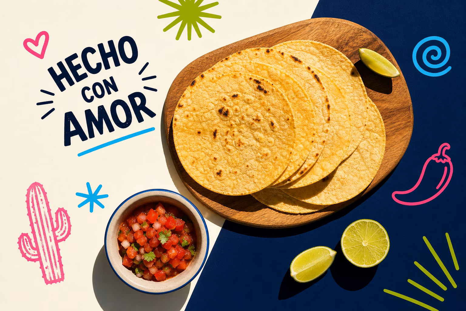 Traditional corn tortillas with salsa