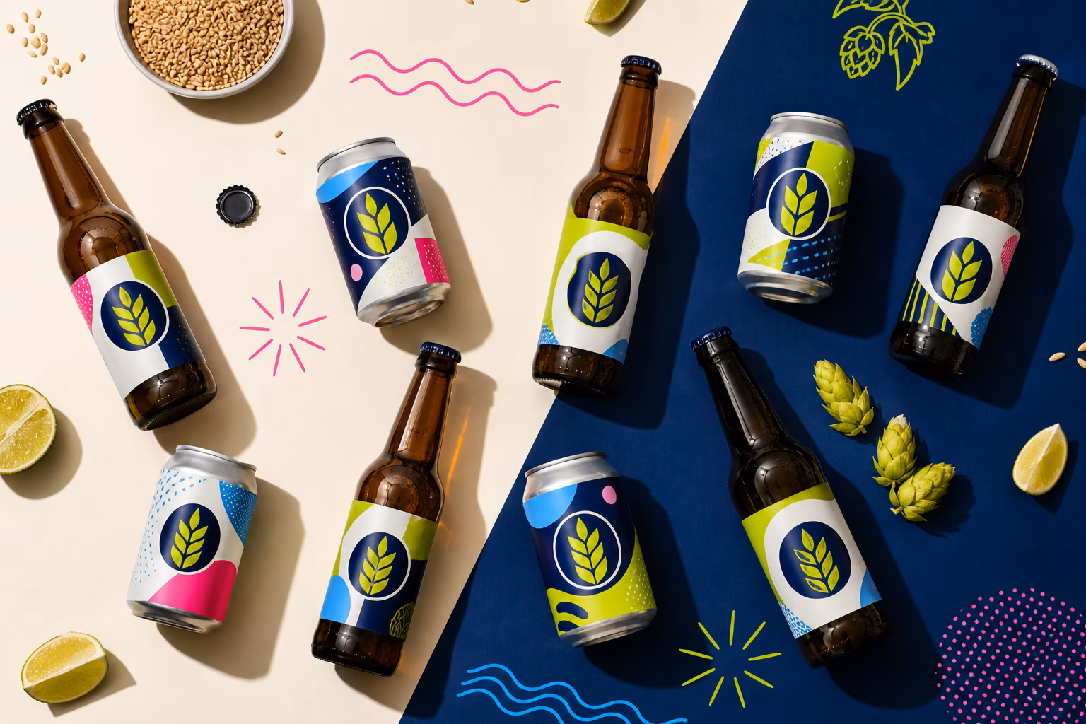 Assorted beer bottles and cans with gluten-free labels