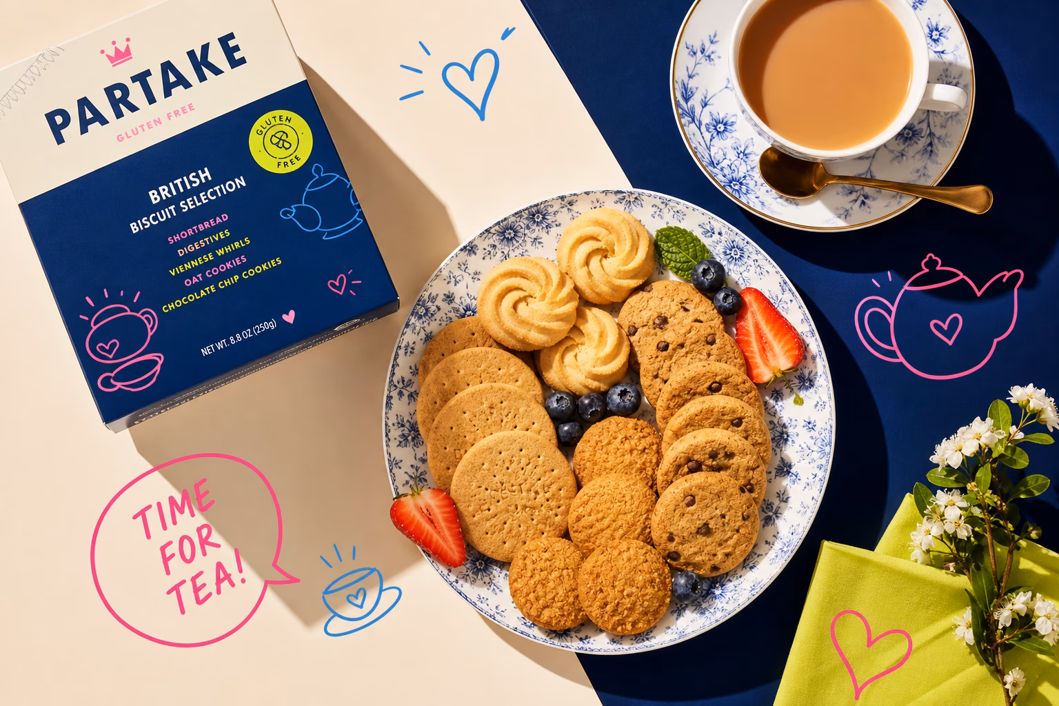 Gluten free British style biscuits with a cup of tea