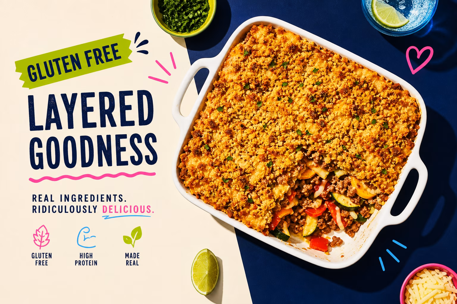 Gluten-free casserole with vegetables and crispy topping
