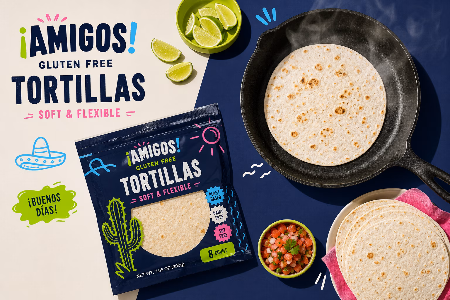 Gluten free flour tortillas cooking on a skillet