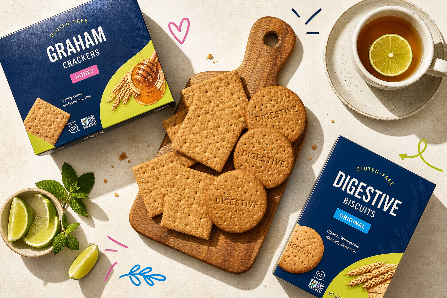 Gluten-free graham crackers and digestive biscuits