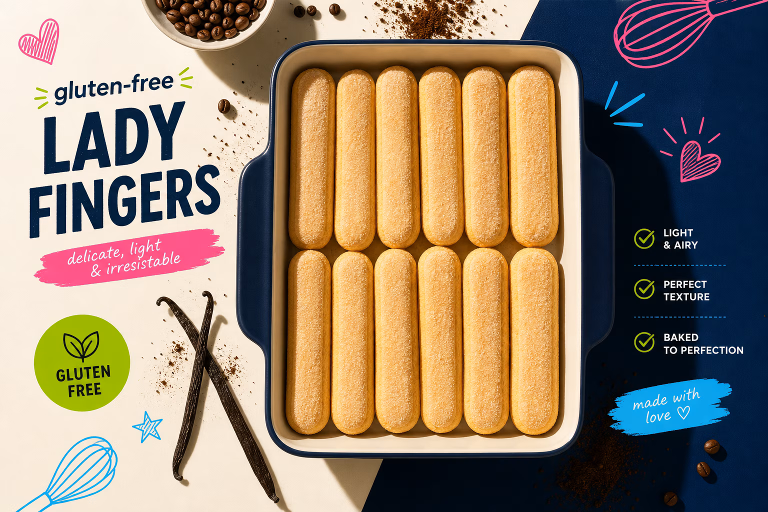 Gluten-free ladyfingers in a baking pan