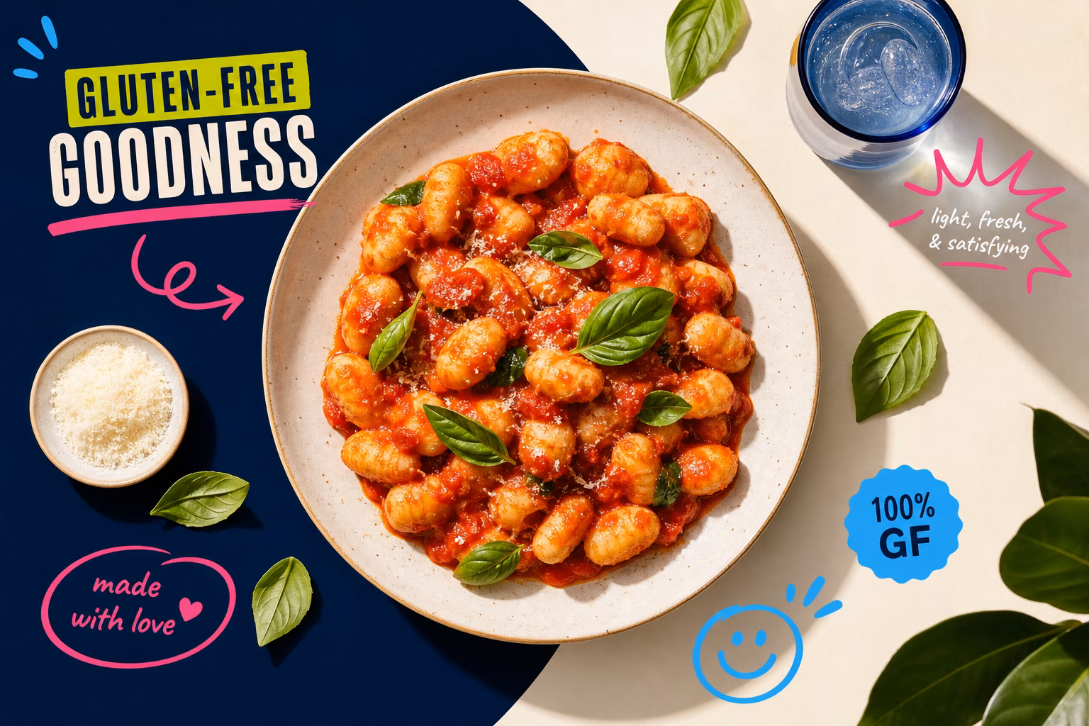 Homemade gluten-free gnocchi with tomato sauce