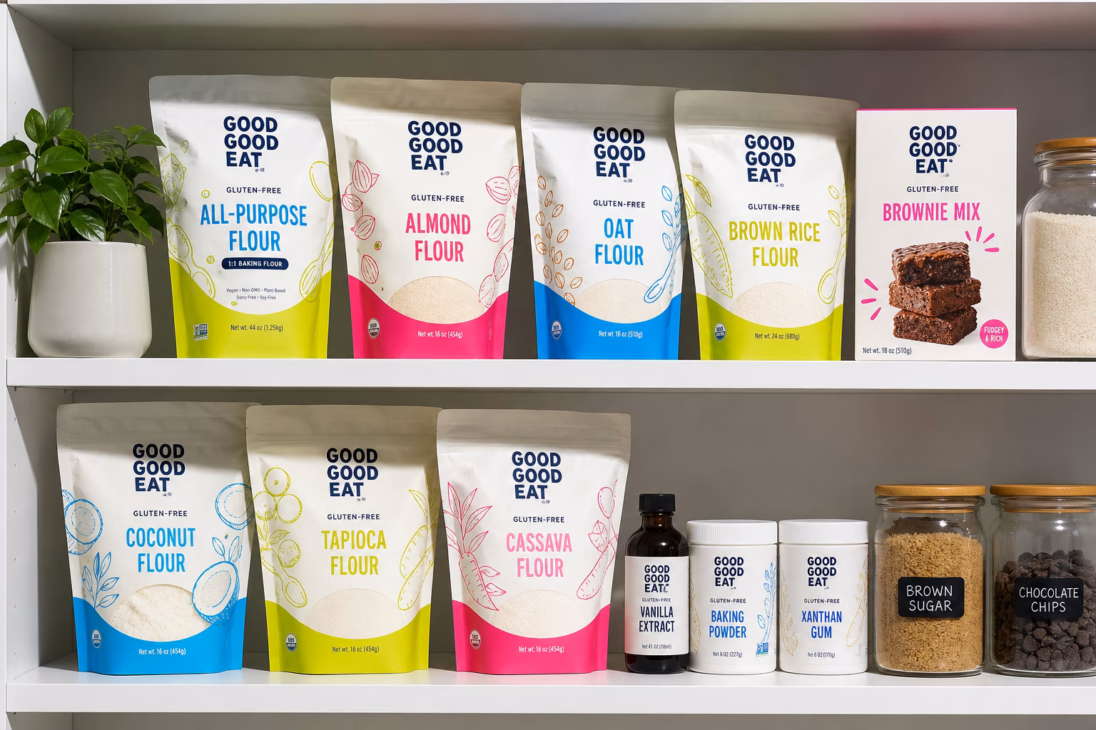 Pantry shelf with gluten-free baking products