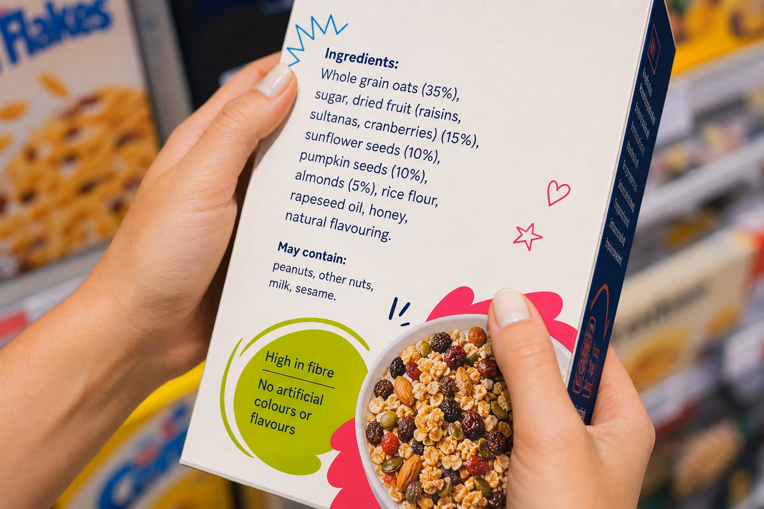 Reading cereal box ingredients list