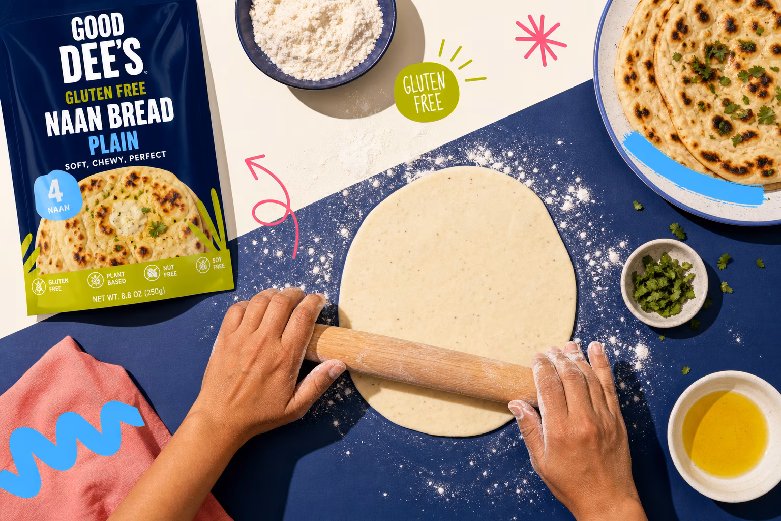 Rolling gluten-free naan dough