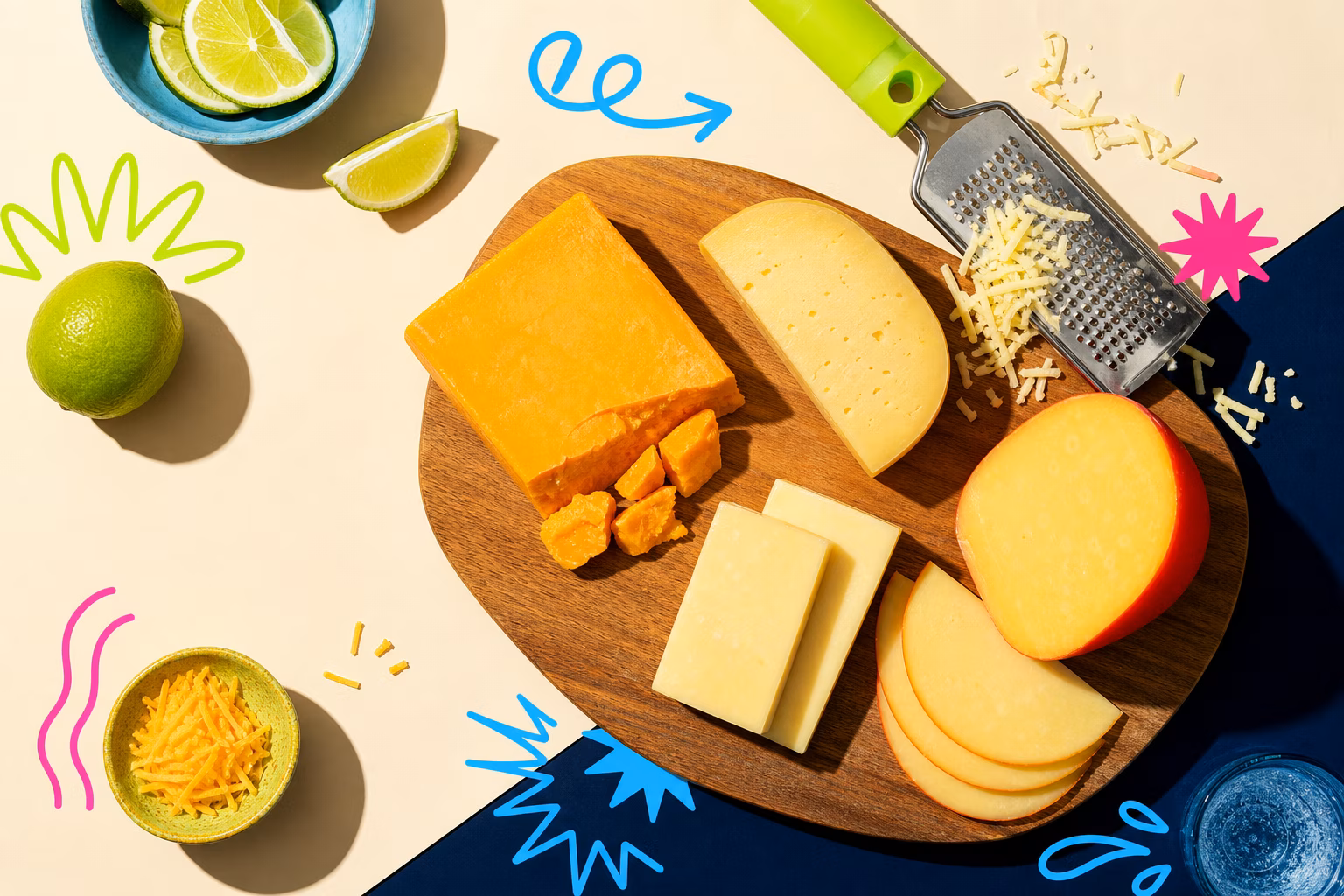Variety of cheeses for mac and cheese